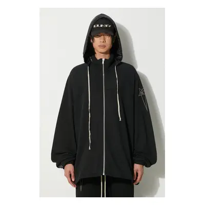 Bavlněná mikina Rick Owens x Champion Jumbo Windbreaker pánská, černá barva, s kapucí, s aplikac