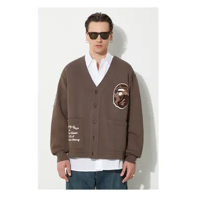 Mikina A Bathing Ape College Badges Sweat Cardigan hnědá barva, s aplikací, 1J80113063