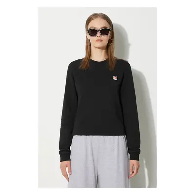 Bavlněná mikina Maison Kitsuné Fox Head Patch Regular Sweatshirt dámská, černá barva, hladká, LW