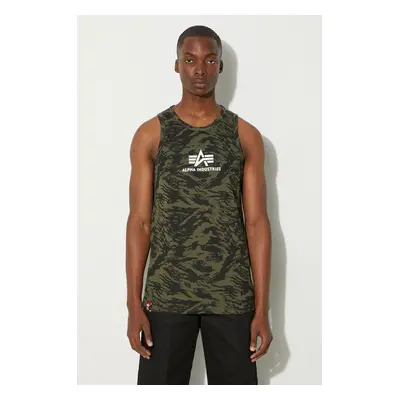 Bavlněné tričko Alpha Industries Basic Tank Camo zelená barva, 126566C.634-green