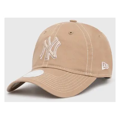 Bavlněná baseballová čepice New Era 9Forty New York Yankees béžová barva, s aplikací, 60434986