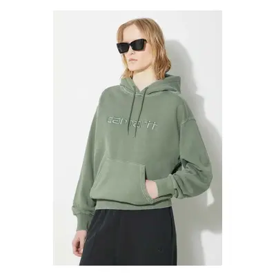 Bavlněná mikina Carhartt WIP Hooded Duster Sweat dámská, zelená barva, s kapucí, s aplikací, I03