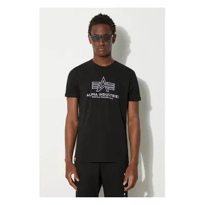 Bavlněné tričko Alpha Industries černá barva, s aplikací, 118505.95-black