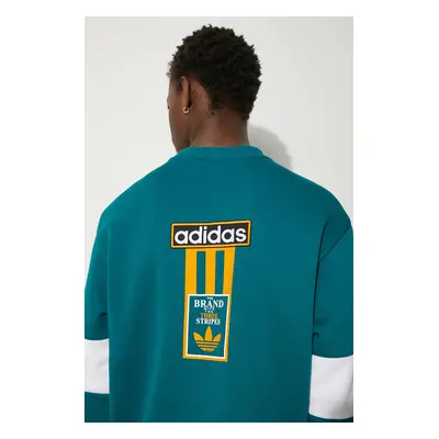 Mikina adidas Originals Adibreak Crew pánská, tyrkysová barva, vzorovaná, IW5813