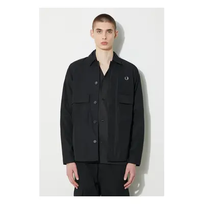 Bunda Fred Perry Utility Overshirt pánská, černá barva, přechodná, oversize, M6572.102