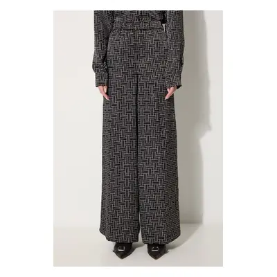 Kalhoty Kenzo Weave Pajama Pants dámské, černá barva, široké, high waist, FE62PA0849R1.99