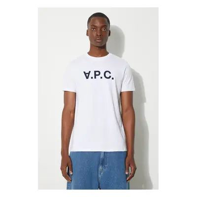 Bavlněné tričko A.P.C. Vpc Blanc bílá barva, s potiskem, COBQX.H26586-DARKNAVY