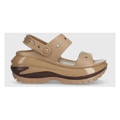 Pantofle Crocs Classic Mega Crush Sandal dámské, hnědá barva, na platformě, 207988