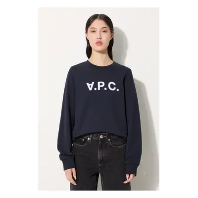 Bavlněná mikina A.P.C. Sweat Viva dámská, tmavomodrá barva, s potiskem