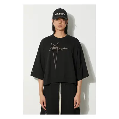 Bavlněné tričko Rick Owens x Champion Tommy T-Shirt Cropped černá barva, s aplikací, CM01D9404