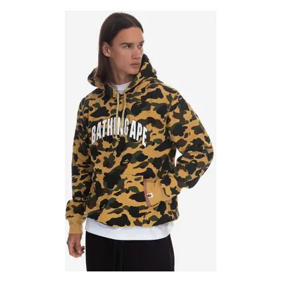 Bavlněná mikina A Bathing Ape pánská, žlutá barva, s kapucí, vzorovaná, 001PPI801009M-YELLOW