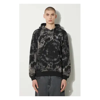 Bavlněná mikina adidas Originals Tie-Dyed Hooded Aop pánská, černá barva, s kapucí, vzorovaná, I