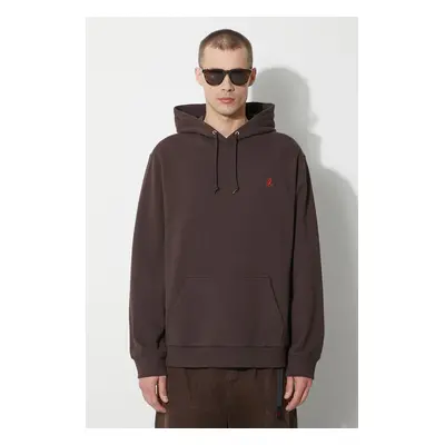 Bavlněná mikina Gramicci One Point Hooded Sweatshirt pánská, hnědá barva, s kapucí, hladká