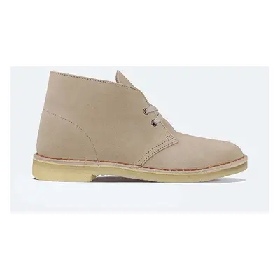 Semišové boty Clarks Desert Boot dámské, béžová barva, na plochém podpatku, 26155525-CREME