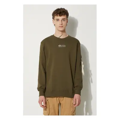 Bavlněná mikina Alpha Industries pánská, zelená barva, s potiskem, 118316.629-green