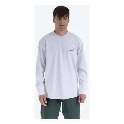 Bavlněné tričko s dlouhým rukávem Carhartt WIP Longsleeve American Script T-Shirt šedá barva, I0