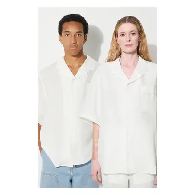 Lněná košile Pangaia DNA Linen Camp Collar Shirt bílá barva, relaxed, 10002046