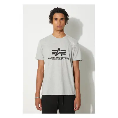 Bavlněné tričko Alpha Industries Basic T-Shirt šedá barva, s potiskem, 100501.17