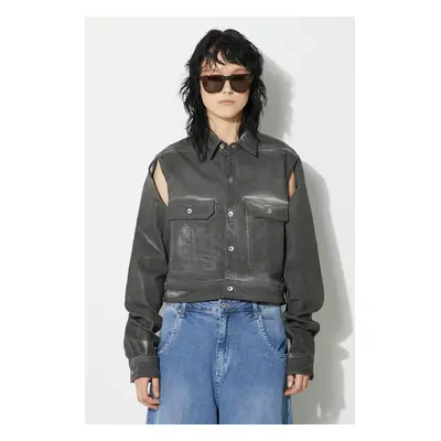 Bunda Rick Owens Denim Jacket Cape Sleeve Cropped Outershirt dámská, šedá barva, přechodná, DS01