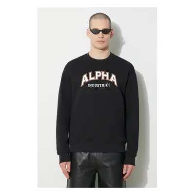 Mikina Alpha Industries College Sweater pánská, černá barva, s potiskem, 146301