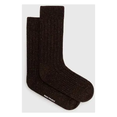 Ponožky s příměsí vlny Norse Projects Bjarki Neps Wool Rib Sock hnědá barva, N82.0008.2022