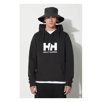 Bavlněná mikina Helly Hansen HH LOGO HOODIE pánská, černá barva, s kapucí, s aplikací, 33977