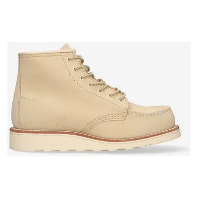 Kožené workery Red Wing 6-inch Moc Toe dámské, béžová barva, na plochém podpatku, 3328