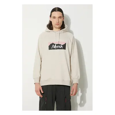 Mikina Nanga Eco Hybrid Box Logo Sweat Hoodie pánská, béžová barva, s kapucí, s potiskem, NW2311