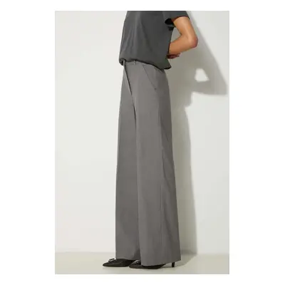 Vlněné kalhoty Kenzo Cool Wool Wide Pants šedá barva, široké, high waist, FE62PA0949RB.97