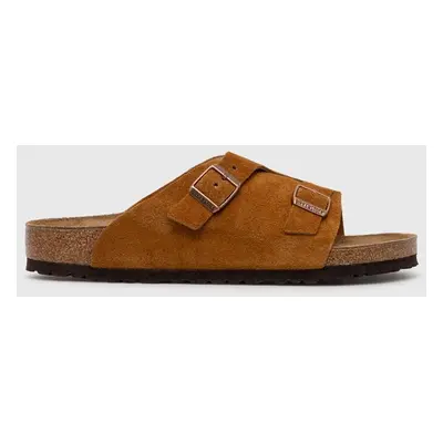 Semišové pantofle Birkenstock Zürich pánské, hnědá barva, 1023842