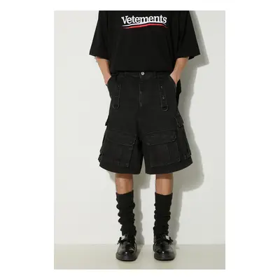 Džínové šortky VETEMENTS Multipocket Cargo Denim Shorts pánské, černá barva, UE64SS100B