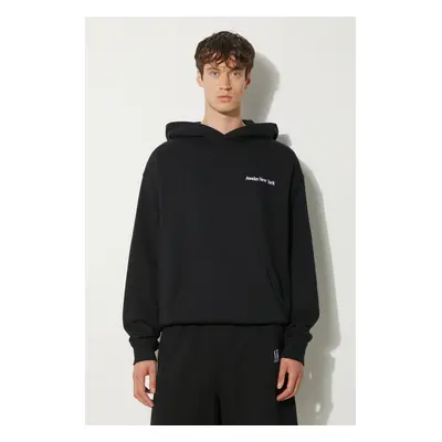 Bavlněná mikina Awake NY Serif Hoodie pánská, černá barva, s kapucí, melanžová, SP24-HD003