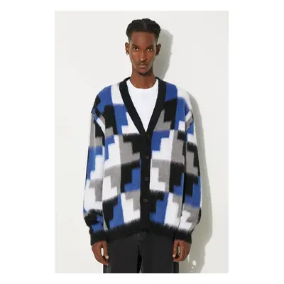 Svetr s příměsí vlny Marcelo Burlon AOP Damier Cross Knit Cardigan šedá barva, CMHB001F24KNI0010