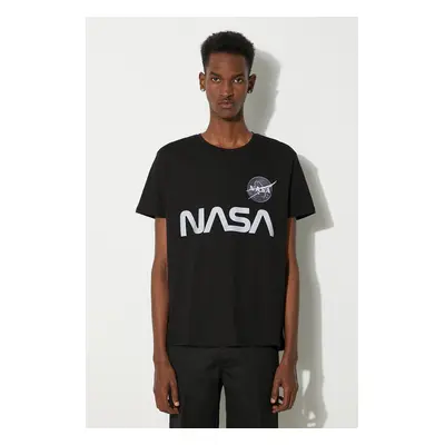 Bavlněné tričko Alpha Industries x NASA černá barva, s potiskem, 178501.03-black