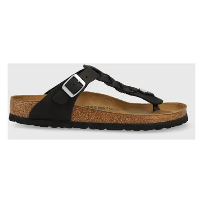 Kožené žabky Birkenstock Gizeh Braided dámské, černá barva, na plochém podpatku