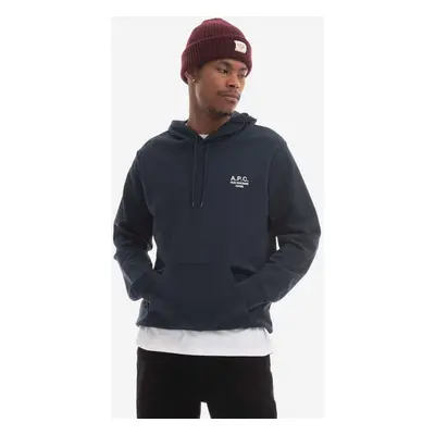 Bavlněná mikina A.P.C. Hoodie Marvin COEZD-H27733 BLACK pánská, tmavomodrá barva, s kapucí, apli