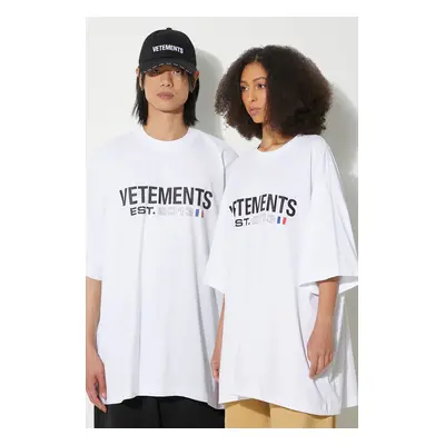 Bavlněné tričko VETEMENTS Flag Logo T-Shirt bílá barva, s potiskem, UE64TR160W