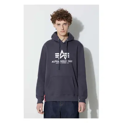 Mikina Alpha Industries Basic Hoody pánská, tmavomodrá barva, s kapucí, s potiskem, 178312.02