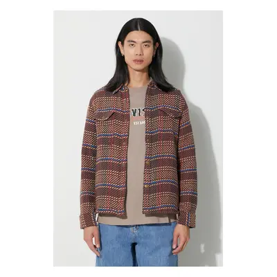 Košilová bunda Corridor Corded Plaid Shirt Jacket hnědá barva, JKT0149