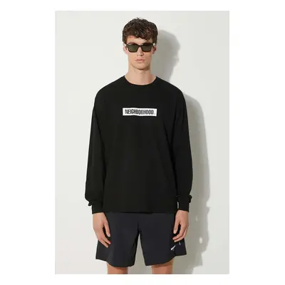 Bavlněné tričko s dlouhým rukávem NEIGHBORHOOD NH . Tee Longsleeve-2 černá barva, s potiskem, 24