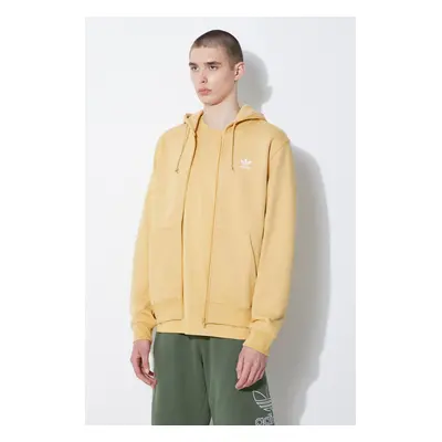 Mikina adidas Originals pánská, žlutá barva, s kapucí, hladká, IR7834