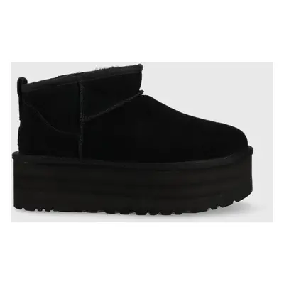 Semišové sněhule UGG W Classic Ultra Mini Platform černá barva, 1135092.BLK