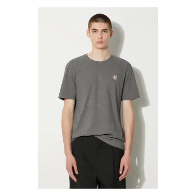 Bavlněné tričko Maison Kitsuné Fox Head Patch Regular Tee Shirt šedá barva, s aplikací, LM00104K