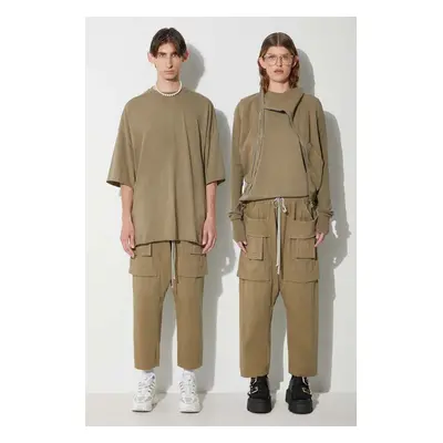 Bavlněné kalhoty Rick Owens zelená barva, široké, medium waist