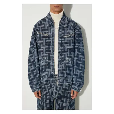 Džínová bunda Kenzo Trucker Denim Jacket Weave pánská, modrá barva, přechodná, oversize, FE65DV3