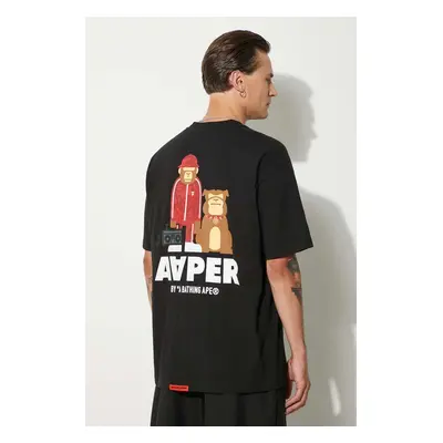 Bavlněné tričko AAPE Theme Tee černá barva, s potiskem, AAPTEM1497XXM