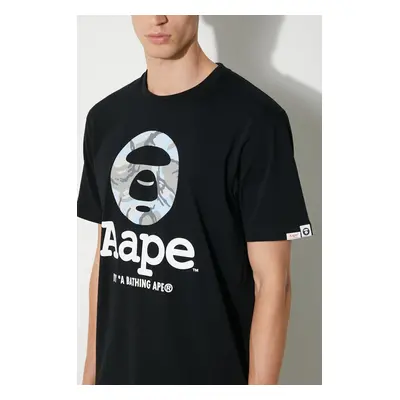 Bavlněné tričko AAPE Basic Tee černá barva, s potiskem, AAPTEM1445XXM