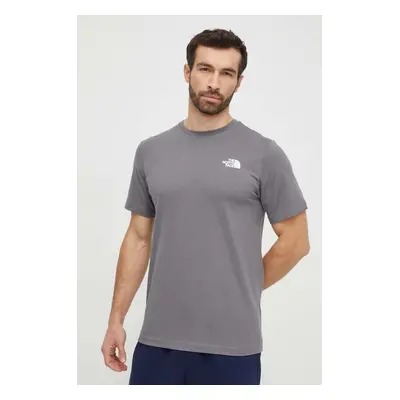 Bavlněné tričko The North Face M S/S Redbox Tee šedá barva, s potiskem, NF0A87NP0UZ1