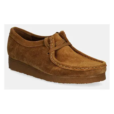 Semišové polobotky Clarks Originals Wallabee dámské, hnědá barva, na plochém podpatku, 26168668