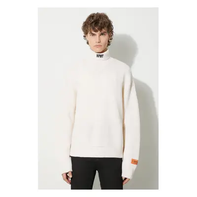 Vlněný svetr Heron Preston Hpny Knit Rollneck pánský, béžová barva, s golfem, HMHA006F23KNI00104